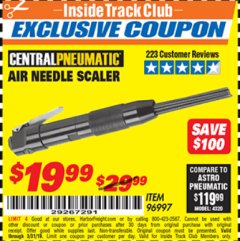 Harbor Freight ITC Coupon AIR NEEDLE SCALER Lot No. 96997 Expired: 3/31/19 - $19.99