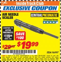 Harbor Freight ITC Coupon AIR NEEDLE SCALER Lot No. 96997 Expired: 5/31/19 - $19.99