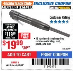 Harbor Freight ITC Coupon AIR NEEDLE SCALER Lot No. 96997 Expired: 6/18/19 - $19.99