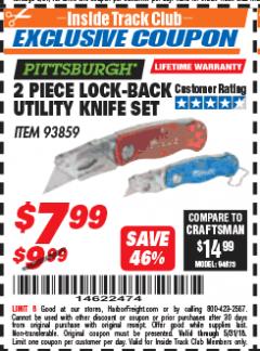 Harbor Freight ITC Coupon 2 PIECE LOCK-BACK UTILITY KNIFE SET Lot No. 93859 Expired: 5/31/18 - $7.99