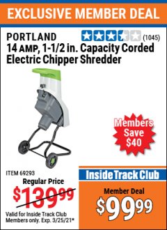 Harbor Freight ITC Coupon 14 AMP ELECTRIC SHREDDER Lot No. 61714/69293 Expired: 3/25/21 - $99.99