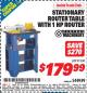 Harbor Freight ITC Coupon STATIONARY ROUTER TABLE WITH 1 HP ROUTER Lot No. 91130 Expired: 11/30/15 - $179.99