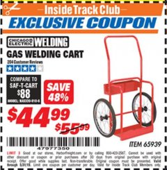 Harbor Freight ITC Coupon GAS WELDING CART Lot No. 65939 Expired: 5/31/19 - $44.99