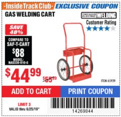Harbor Freight ITC Coupon GAS WELDING CART Lot No. 65939 Expired: 6/25/19 - $44.99