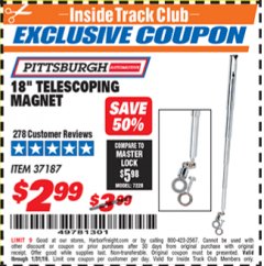 Harbor Freight ITC Coupon 18" TELESCOPING MAGNET Lot No. 37187 Expired: 1/31/19 - $2.99