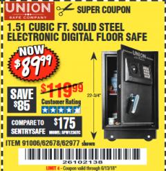 Harbor Freight Coupon 1.51 CUBIC FT. SOLID STEEL DIGITAL FLOOR SAFE Lot No. 61565/62678/91006 Expired: 6/13/18 - $89.99