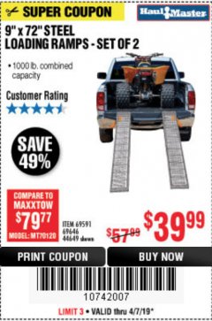 Harbor Freight Coupon 1000 LB. STEEL LOADING RAMPS, SET OF TWO Lot No. 44649 Expired: 5/31/19 - $39.99