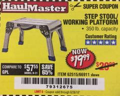 Harbor Freight Coupon STEP STOOL/WORKING PLATFORM Lot No. 66911/62515 Expired: 6/26/18 - $19.99