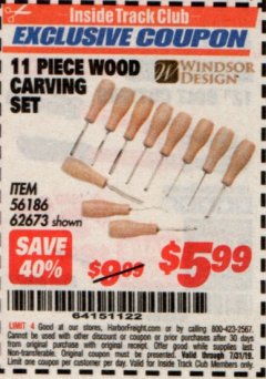 Harbor Freight ITC Coupon 11 PIECE WOOD CARVING SET Lot No. 62673/60655 Expired: 7/31/19 - $5.99