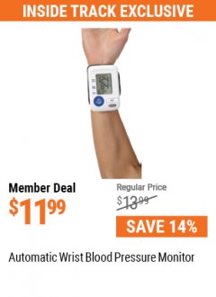 Harbor Freight ITC Coupon AUTOMATIC WRIST BLOOD PRESSURE MONITOR Lot No. 67212/62220 Expired: 5/31/21 - $11.99