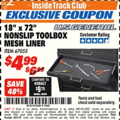 Harbor Freight ITC Coupon 18" x 72" NONSLIP TOOLBOX MESH LINER Lot No. 67055 Expired: 8/31/18 - $4.99