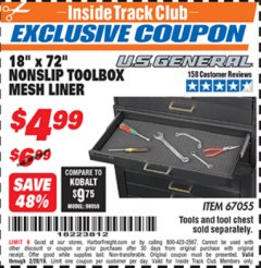 Harbor Freight ITC Coupon 18" x 72" NONSLIP TOOLBOX MESH LINER Lot No. 67055 Expired: 2/28/19 - $4.99