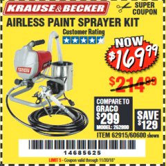 Harbor Freight Coupon AIRLESS PAINT SPRAYER KIT Lot No. 62915/60600 Expired: 11/30/18 - $169.99