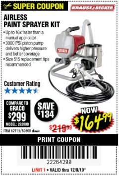 Harbor Freight Coupon AIRLESS PAINT SPRAYER KIT Lot No. 62915/60600 Expired: 12/8/19 - $164.99