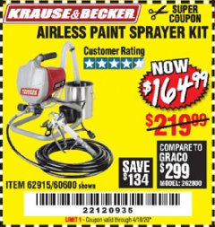 Harbor Freight Coupon AIRLESS PAINT SPRAYER KIT Lot No. 62915/60600 Expired: 6/30/20 - $164.99