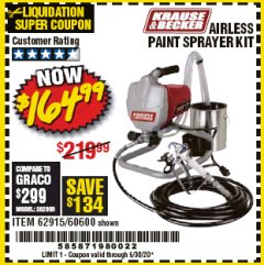 Harbor Freight Coupon AIRLESS PAINT SPRAYER KIT Lot No. 62915/60600 Expired: 6/30/20 - $164.99