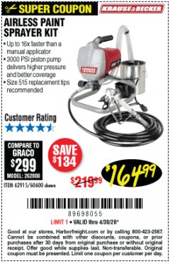 Harbor Freight Coupon AIRLESS PAINT SPRAYER KIT Lot No. 62915/60600 Expired: 6/30/20 - $164.99