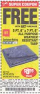 Harbor Freight FREE Coupon 5 FT. 6" X 7 FT. 6" ALL PURPOSE WEATHER RESISTANT TARP Lot No. 953/63110/69210/69128/69136/69248 Expired: 7/5/15 - FWP