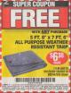 Harbor Freight FREE Coupon HFT 5 FT. 6 IN. X 7 FT. 6 IN. BLUE ALL-PURPOSE WEATHER-RESISTANT TARP Lot No. 953/69210 Expired: 1/14/17 - FWP
