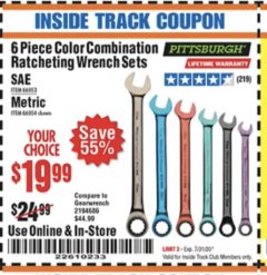 Harbor Freight ITC Coupon 6 PIECE COLOR COMBINATION RATCHETING WRENCH SETS Lot No. 66053/66054 Expired: 7/31/20 - $19.99