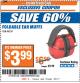 Harbor Freight ITC Coupon FOLDABLE EAR MUFFS Lot No. 70040 Expired: 8/8/17 - $3.99