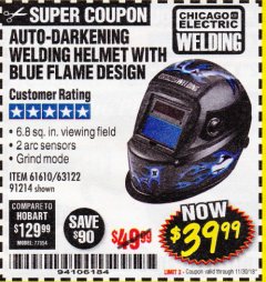 Harbor Freight Coupon AUTO-DARKENING WELDING HELMET WITH BLUE FLAME DESIGN Lot No. 91214/61610/63122 Expired: 11/30/18 - $39.99