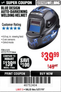 Harbor Freight Coupon AUTO-DARKENING WELDING HELMET WITH BLUE FLAME DESIGN Lot No. 91214/61610/63122 Expired: 5/31/19 - $39.99