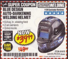 Harbor Freight Coupon AUTO-DARKENING WELDING HELMET WITH BLUE FLAME DESIGN Lot No. 91214/61610/63122 Expired: 10/31/19 - $39.99