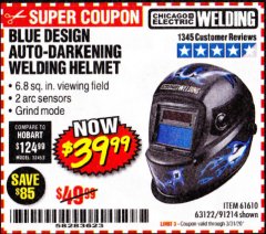 Harbor Freight Coupon AUTO-DARKENING WELDING HELMET WITH BLUE FLAME DESIGN Lot No. 91214/61610/63122 Expired: 3/31/20 - $39.99