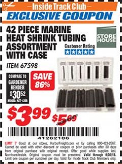 Harbor Freight ITC Coupon 42 PIECE MARINE HEAT SHRINK TUBING ASSORMENT WITH CASE Lot No. 67598 Expired: 6/30/18 - $3.99