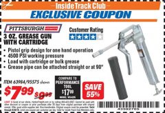 Harbor Freight ITC Coupon 3 OZ. GREASE GUN WITH CARTRIDGE Lot No. 95575 Expired: 6/30/18 - $7.99