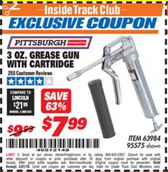 Harbor Freight ITC Coupon 3 OZ. GREASE GUN WITH CARTRIDGE Lot No. 95575 Expired: 5/31/19 - $7.99