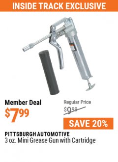Harbor Freight ITC Coupon 3 OZ. GREASE GUN WITH CARTRIDGE Lot No. 95575 Expired: 5/31/21 - $7.99