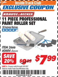 Harbor Freight ITC Coupon 11 PIECE PROFESSIONAL PAINT ROLLER SET Lot No. 60684 Expired: 3/31/20 - $7.99