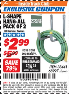 Harbor Freight ITC Coupon 2 PIECE L-SHAPE HANG-ALL Lot No. 38441/68997 Expired: 1/31/19 - $2.99