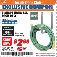 Harbor Freight ITC Coupon 2 PIECE L-SHAPE HANG-ALL Lot No. 38441/68997 Expired: 6/30/20 - $2.99