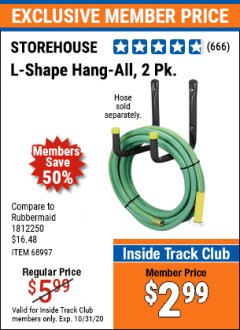 Harbor Freight ITC Coupon 2 PIECE L-SHAPE HANG-ALL Lot No. 38441/68997 Expired: 10/31/20 - $2.99