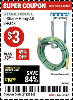 Harbor Freight Coupon 2 PIECE L-SHAPE HANG-ALL Lot No. 38441/68997 Expired: 1/21/24 - $3