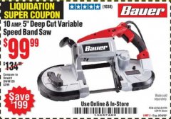 Harbor Freight Coupon BAUER 10 AMP DEEP CUT VARIABLE SPEED BAND SAW KIT Lot No. 63763/64194/63444 Expired: 9/30/20 - $99.99