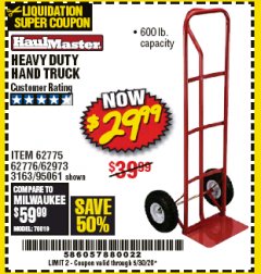 Harbor Freight Coupon HEAVY DUTY HAND TRUCK Lot No. 62775/3163/62776/62973/95061 Expired: 6/30/20 - $29.99