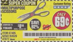 Harbor Freight Coupon GORDON MULTIPURPOSE SCISSORS Lot No. 47877/60274/63520 Expired: 7/3/19 - $0.69