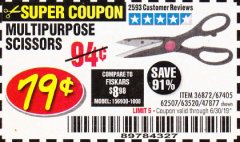 Harbor Freight Coupon GORDON MULTIPURPOSE SCISSORS Lot No. 47877/60274/63520 Expired: 6/30/19 - $0.79
