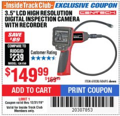 Harbor Freight ITC Coupon 3.5" LCD Digital Inspection Camera with Recorder Lot No. 61838 60695 Expired: 12/31/19 - $149.99