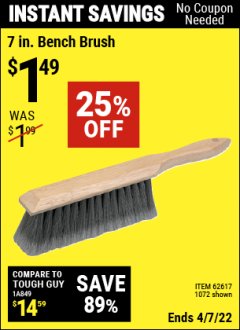 Harbor Freight Coupon 7" Bench Brush Lot No. 62617 / 1072 Expired: 4/7/22 - $1.49