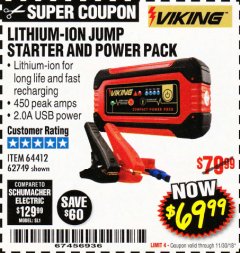 Harbor Freight Coupon LITHIUM ION JUMP STARTER AND POWER PACK Lot No. 62749/64412/56797/56798 Expired: 11/30/18 - $69.99