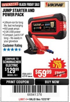 Harbor Freight Coupon LITHIUM ION JUMP STARTER AND POWER PACK Lot No. 62749/64412/56797/56798 Expired: 12/2/18 - $59.99