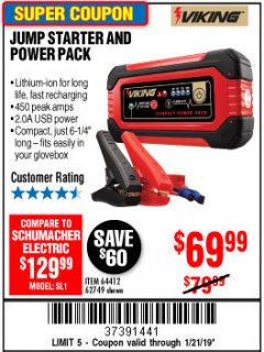 Harbor Freight Coupon LITHIUM ION JUMP STARTER AND POWER PACK Lot No. 62749/64412/56797/56798 Expired: 1/21/19 - $69.99
