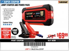 Harbor Freight Coupon LITHIUM ION JUMP STARTER AND POWER PACK Lot No. 62749/64412/56797/56798 Expired: 2/3/19 - $69.99