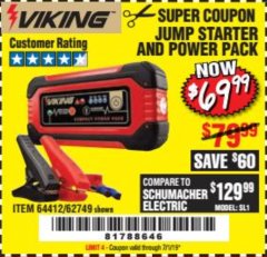 Harbor Freight Coupon LITHIUM ION JUMP STARTER AND POWER PACK Lot No. 62749/64412/56797/56798 Expired: 7/1/19 - $69.99