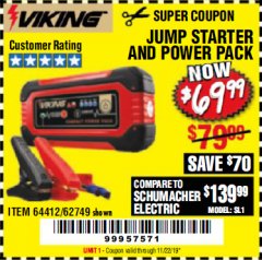 Harbor Freight Coupon LITHIUM ION JUMP STARTER AND POWER PACK Lot No. 62749/64412/56797/56798 Expired: 11/22/19 - $69.99